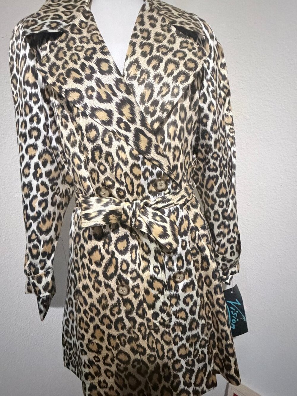Vision Leopard Print Belted Trench Coat NWT M